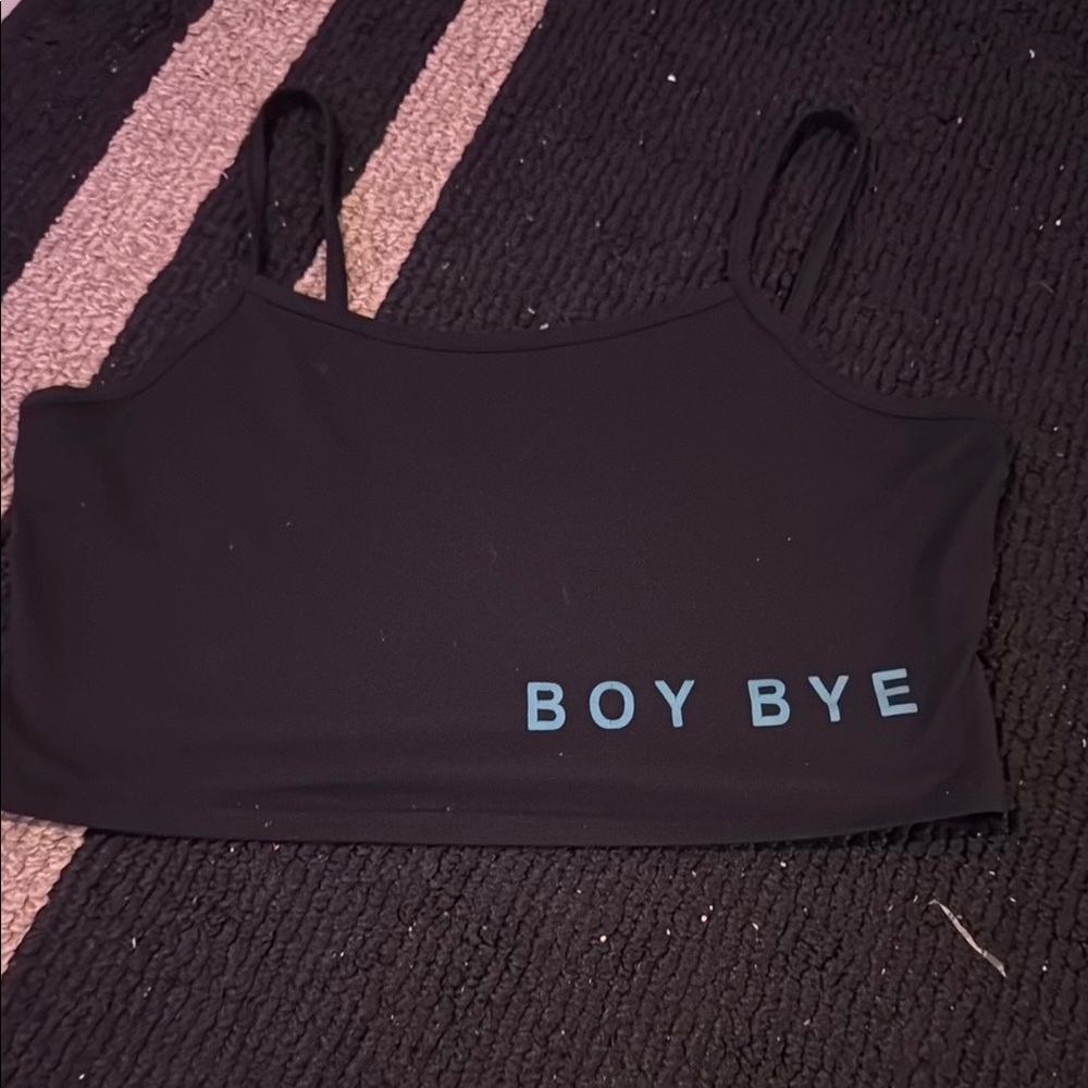 Black Crop Top with Blue Lettering